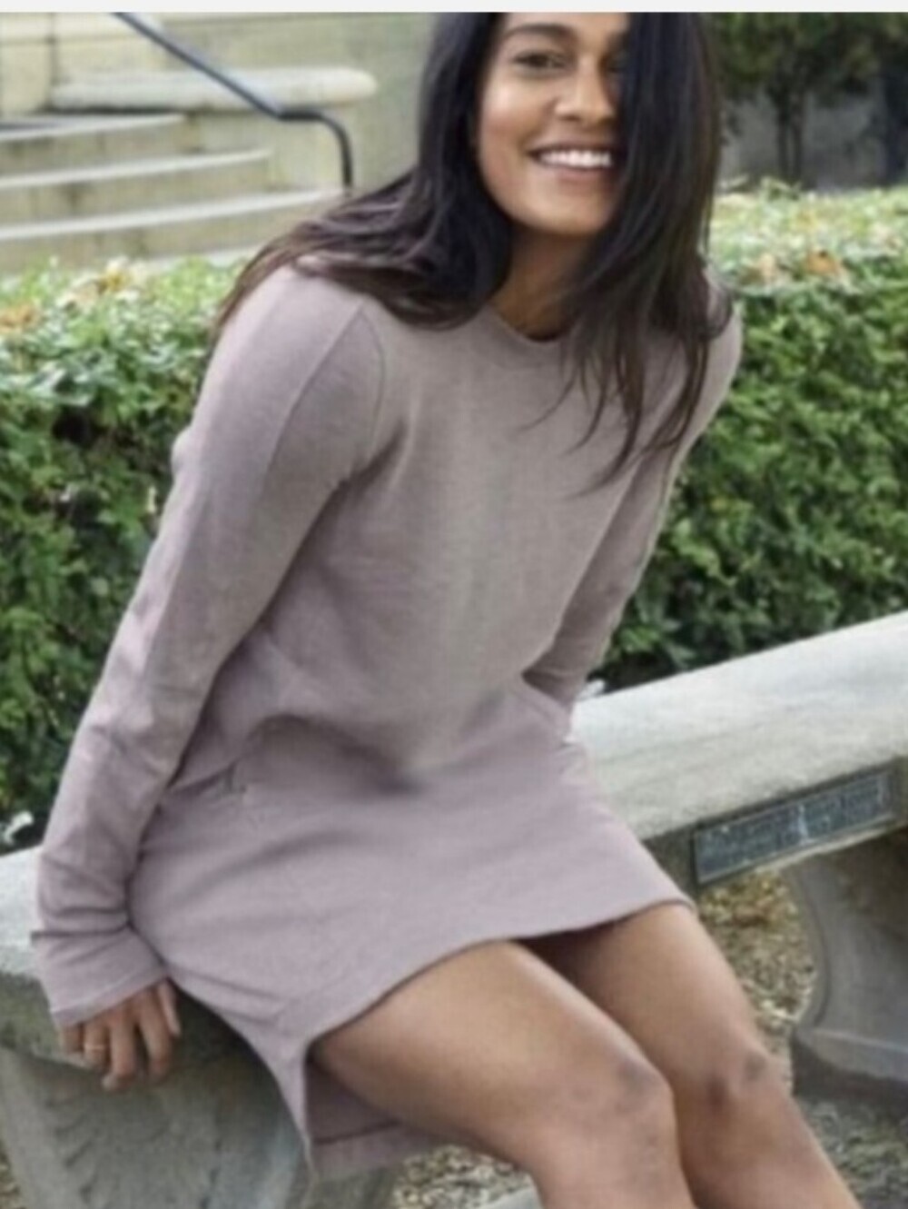 Athleta Balance Sweatshirt Dress in Flora Mauve Heather Size Medium Tall EUC